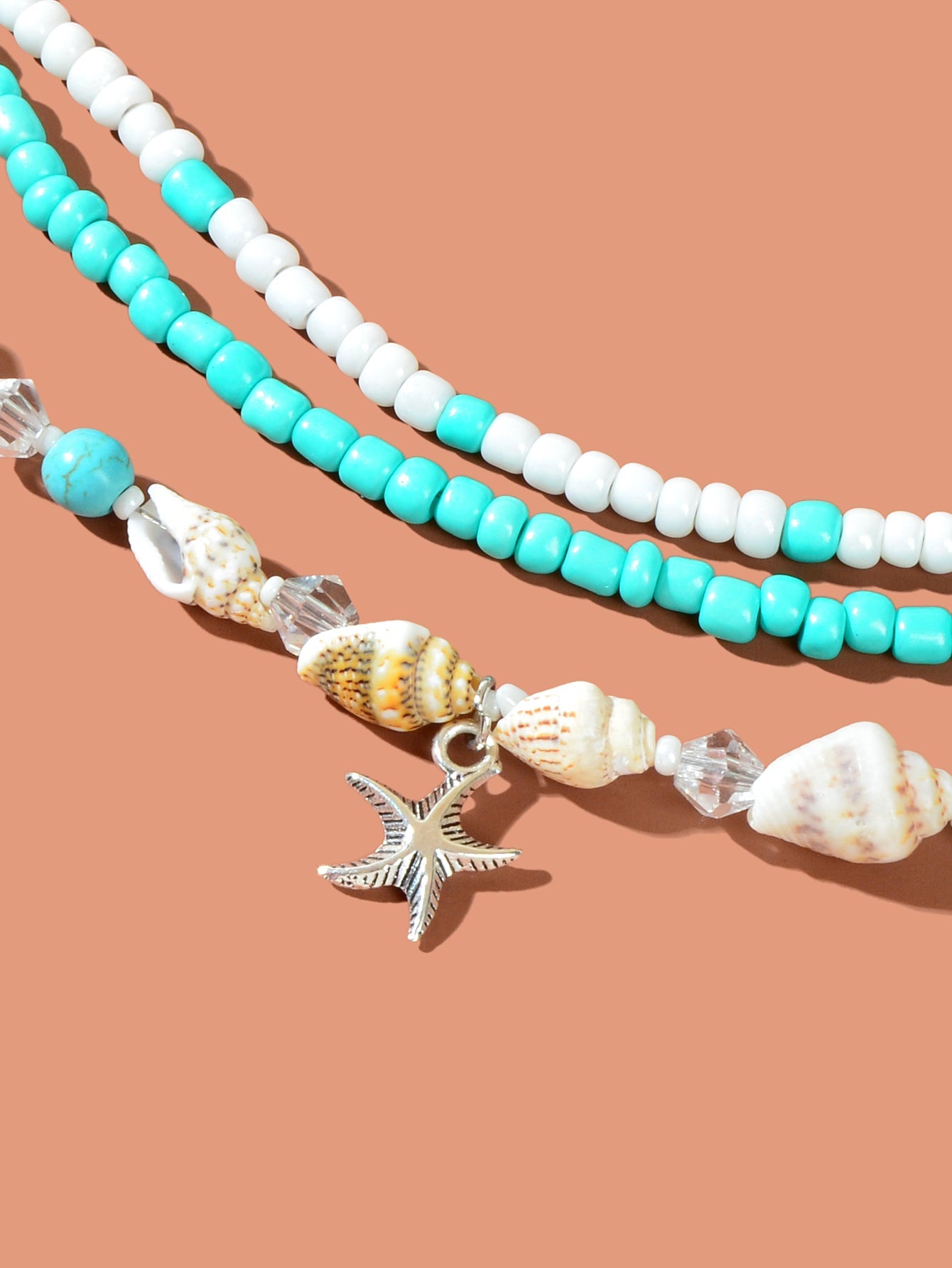 Bohemian Handmade Seed Beads Layered Shell Starfish Charm Anklets Set Holiday-3