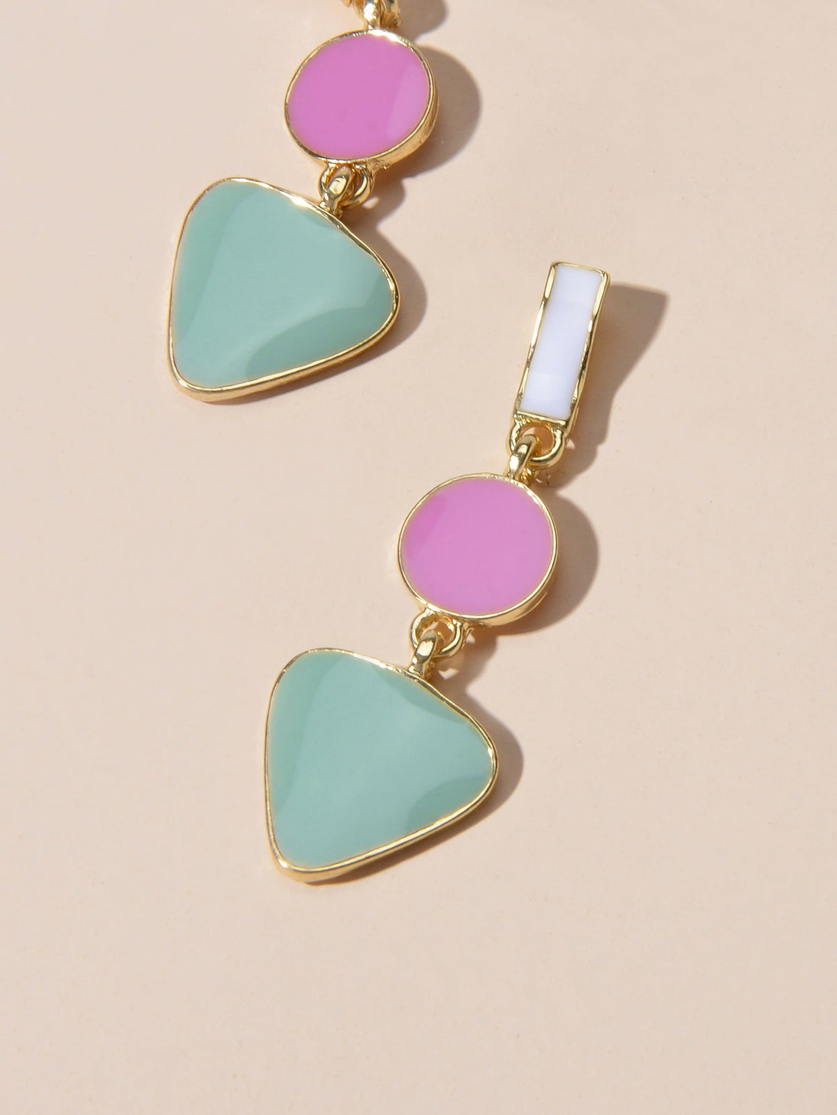 Designer Jewellery Multi-colored Enamel Round Triangle Geometric Dangle Earrings-3