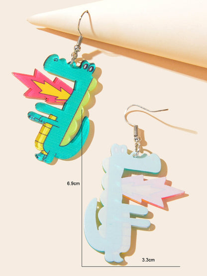Spurt Fire Green Acrylic Dinosaur Dangle Earrings Cartoon Design Accessories-3