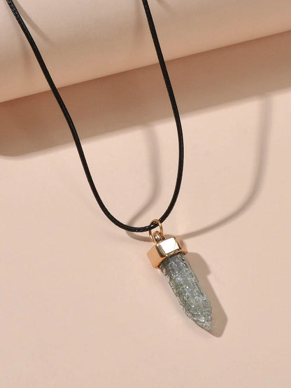 Boho Jewelry Black Leather Rope Colorful Bullet Shape Textured Pendant Necklace-3