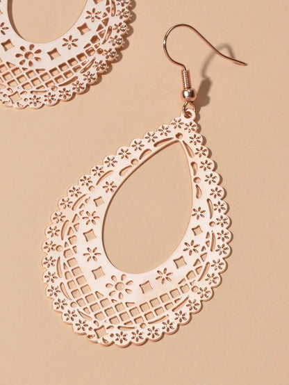 Feelontop Ethnic Hollow Geometric Flower Bohemian Water Drop Beautiful Earrings-3