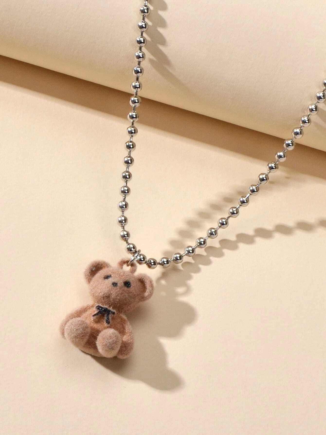Silver Ball Chain Lovely 3D Brown Bear Charm Necklace Trendy Jewellery Accessory-3