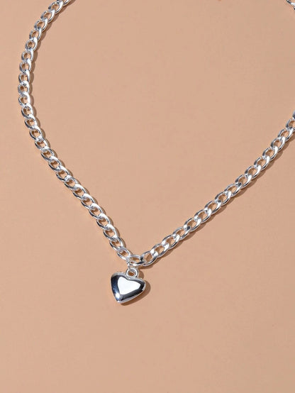 Fashion Gold Silver Chain Love Heart Charm Necklace Women Minimalist Accessories-3