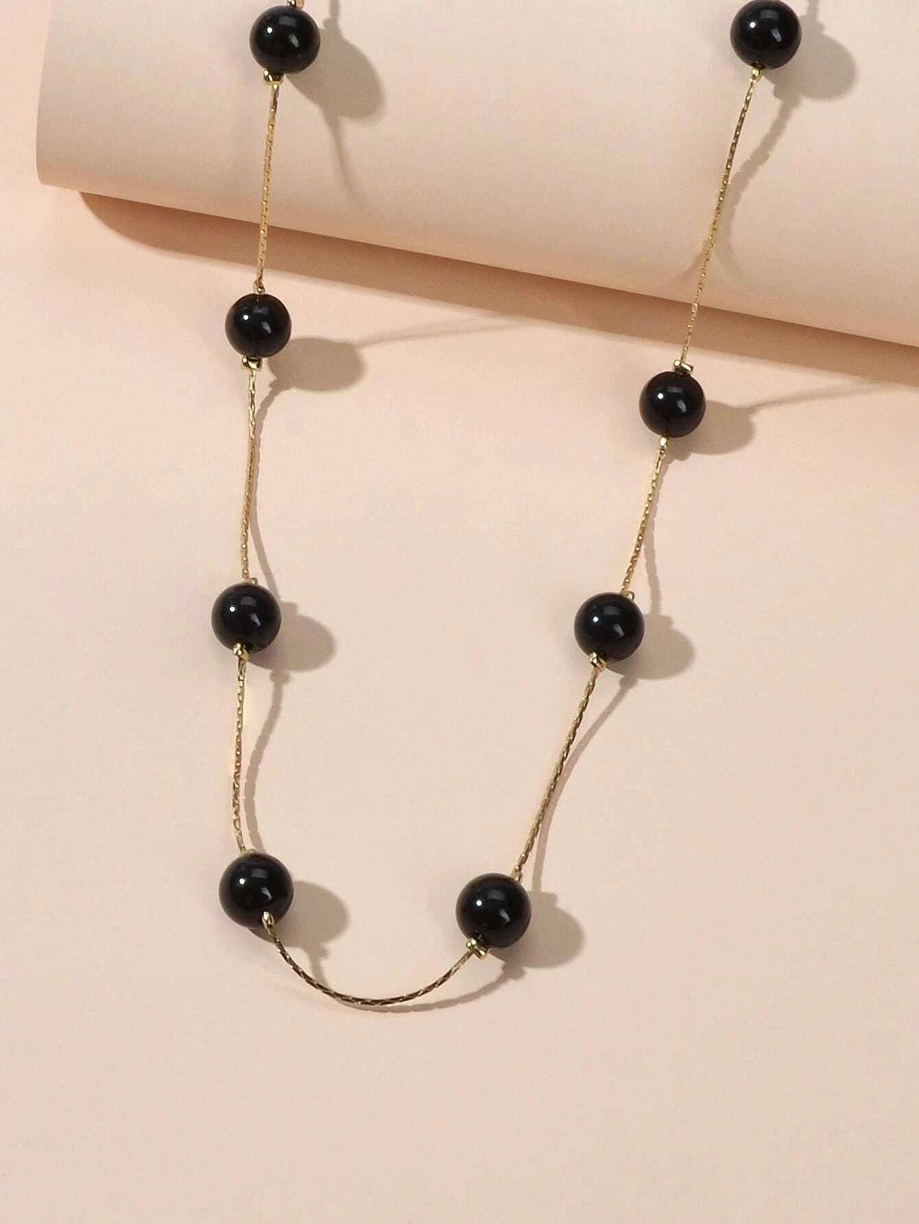AU Post Fashion Accessories Black Beads Gold Chain Necklace Women Party Jewelry-3