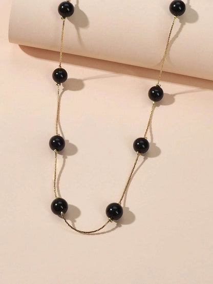 AU Post Fashion Accessories Black Beads Gold Chain Necklace Women Party Jewelry-3