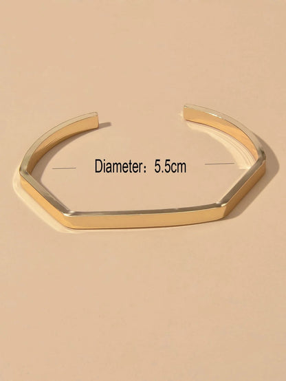 Minimalist Punk Style Gold Metal Geometric Women Open Cuff Bangles Teen Bracelet-3
