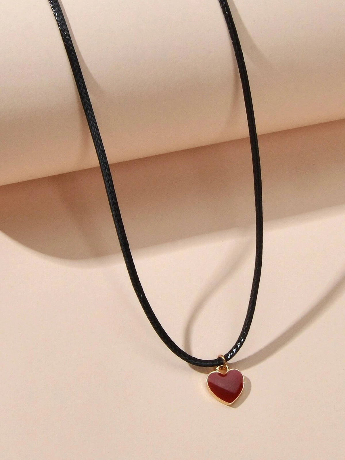 Fashion Jewellery Black Pu Leather Chain Red Heart Charm Women Choker Necklace-3