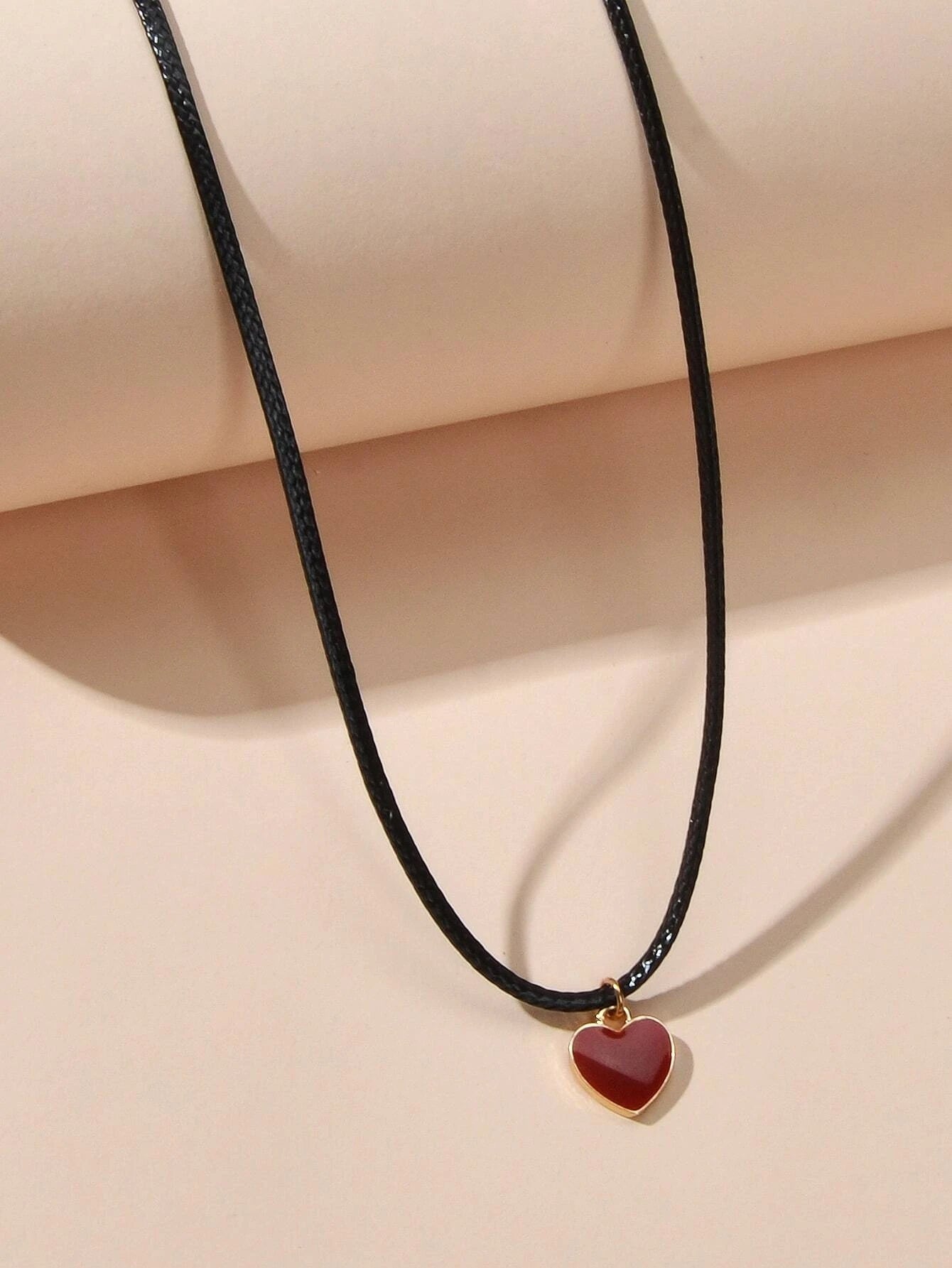 Fashion Jewellery Black Pu Leather Chain Red Heart Charm Women Choker Necklace-3
