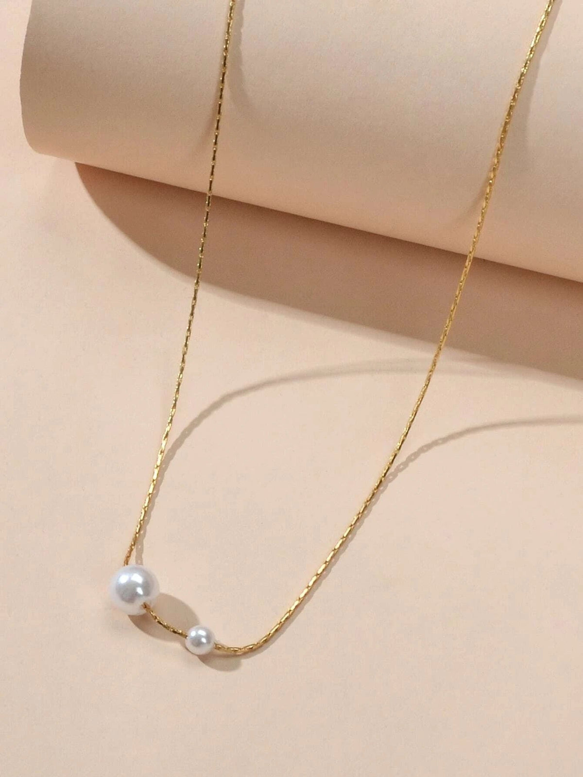 Fashion Pearl Decor Thin Gold Chain Necklace Bead Choker Collar Girl Teens Gift-3