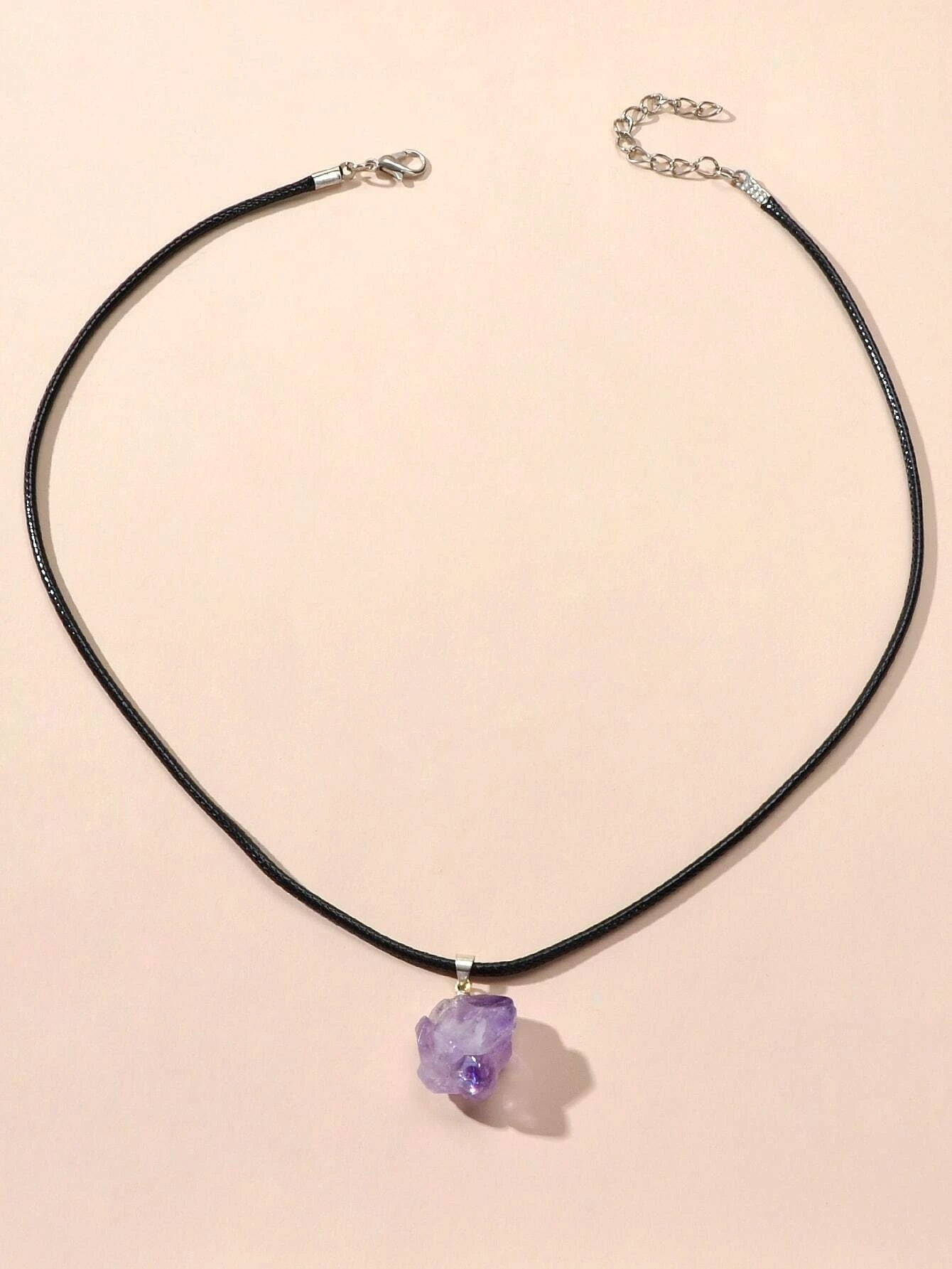Purple Stone Jewellery 100% Natural Amethyst Quartz Crystal Charm Necklace Gift-3