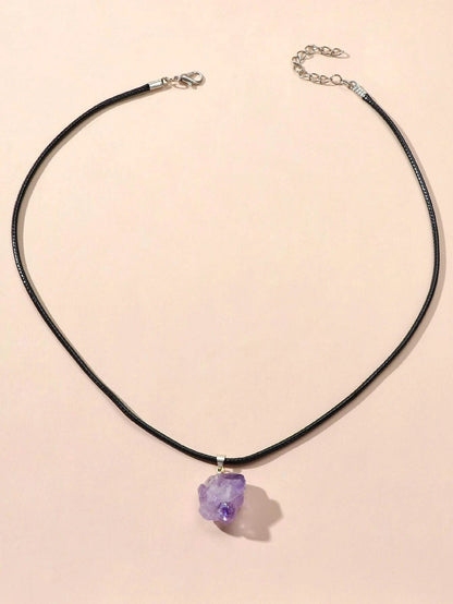 Purple Stone Jewellery 100% Natural Amethyst Quartz Crystal Charm Necklace Gift-3