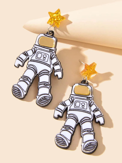 Creative Personality Accessories Resin Star Astronaut Statement Dangle Earrings-3