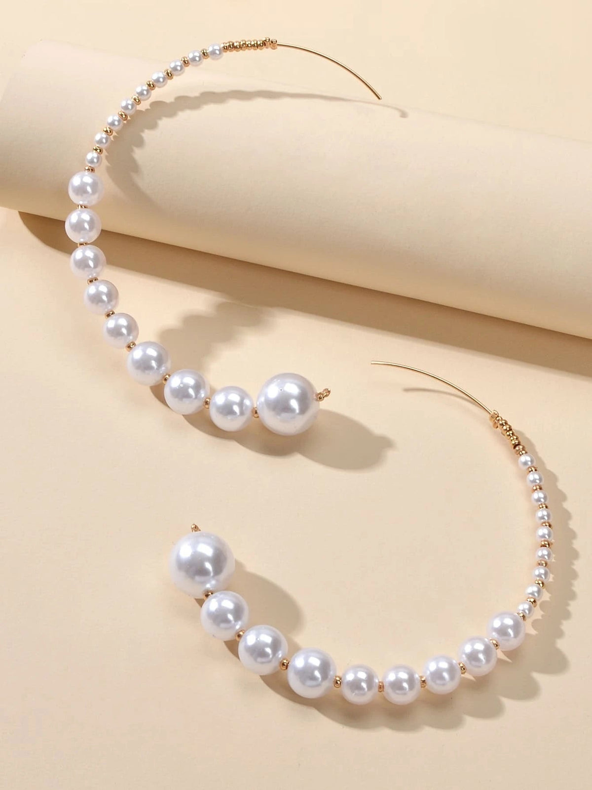 Retro Jewellery Big Pearl Statement Hoop Earrings Fashion Women Accessories-3