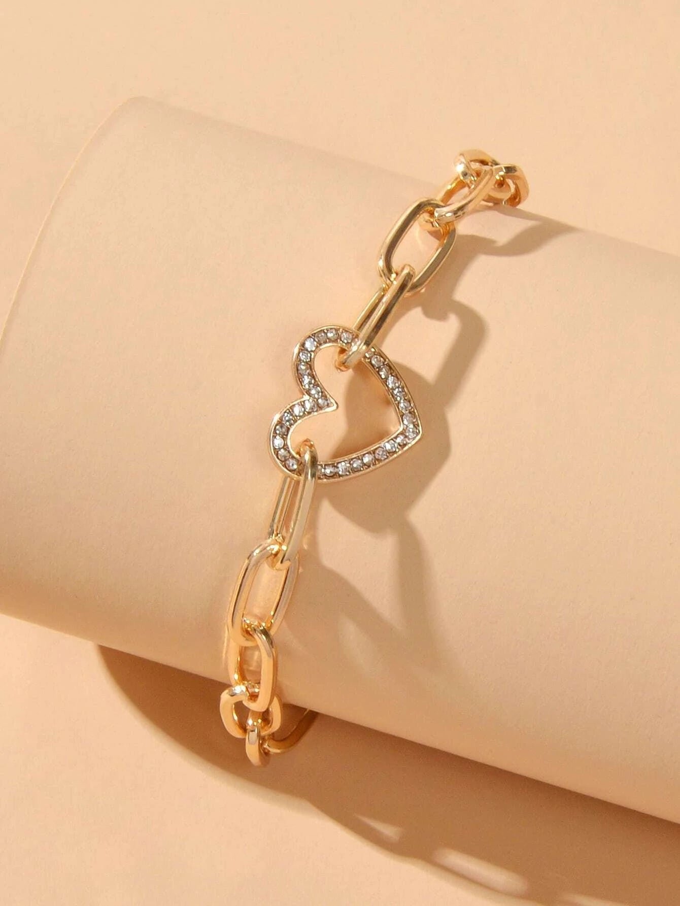 AU Local Rhinestone Love Heart Charm Chunky Gold Chain Bracelet Girl Accessories-3