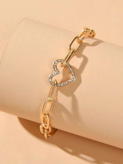 AU Local Rhinestone Love Heart Charm Chunky Gold Chain Bracelet Girl Accessories-3