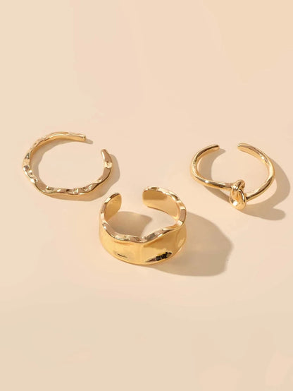3pcs Gold Solid Midi Metal Knot Decor Finger Knuckle Rings Set Fashion Jewellery-3