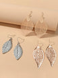 3 pairs AU Local Gold Silver Rosegold Hollow Mesh Leaf Dangle Drop Earrings set-3