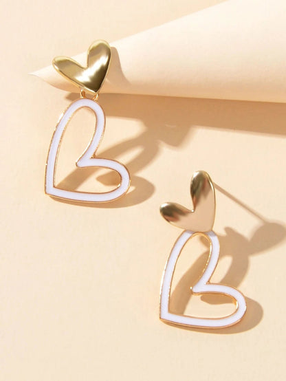 White Enamel Heart Drop Hypoallergenic Stud Earrings Dainty Gift for Women Girls-3