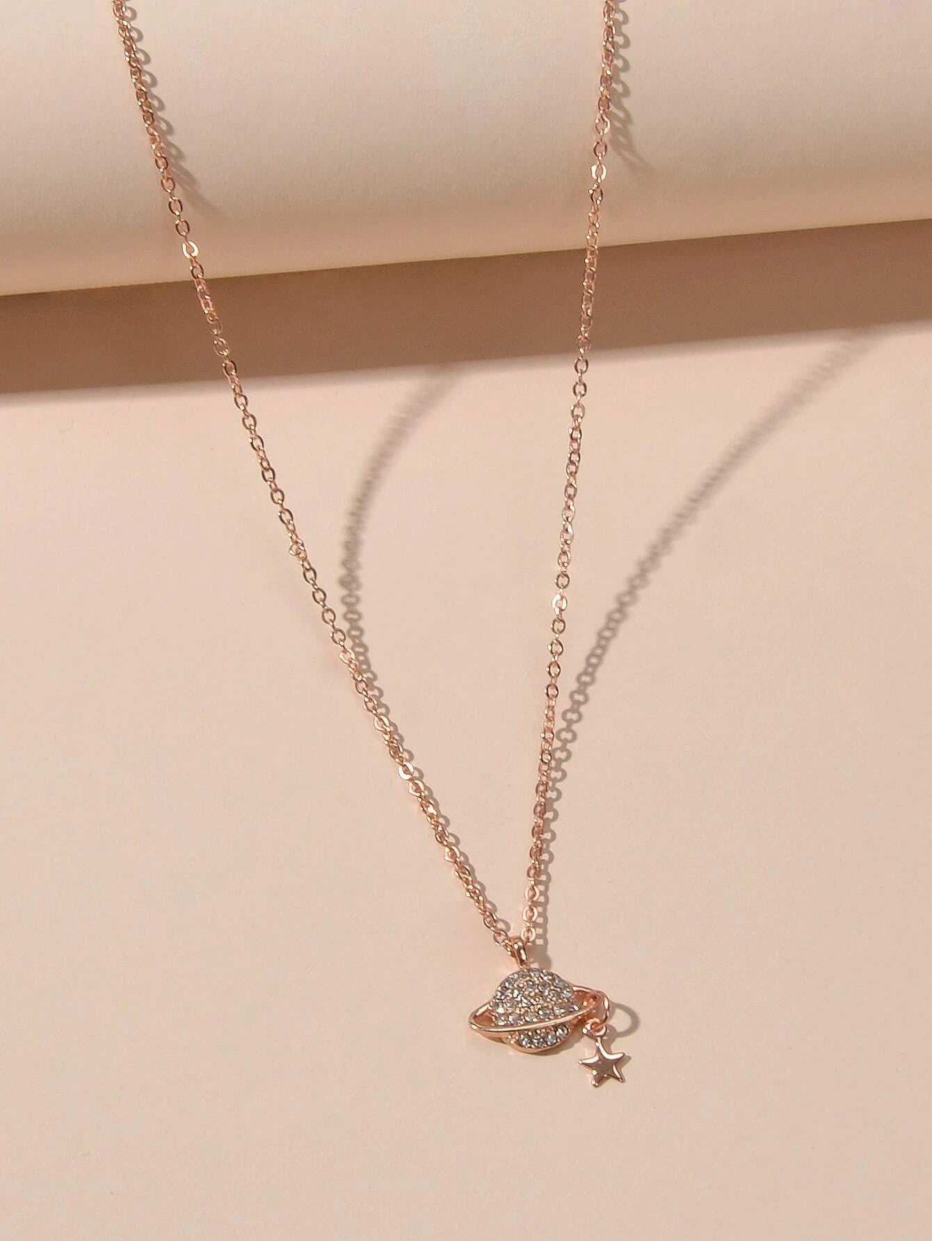 Rhinestone Star Planet Globe Pendant Necklace Women Teens Girl Jewellery Gift-3