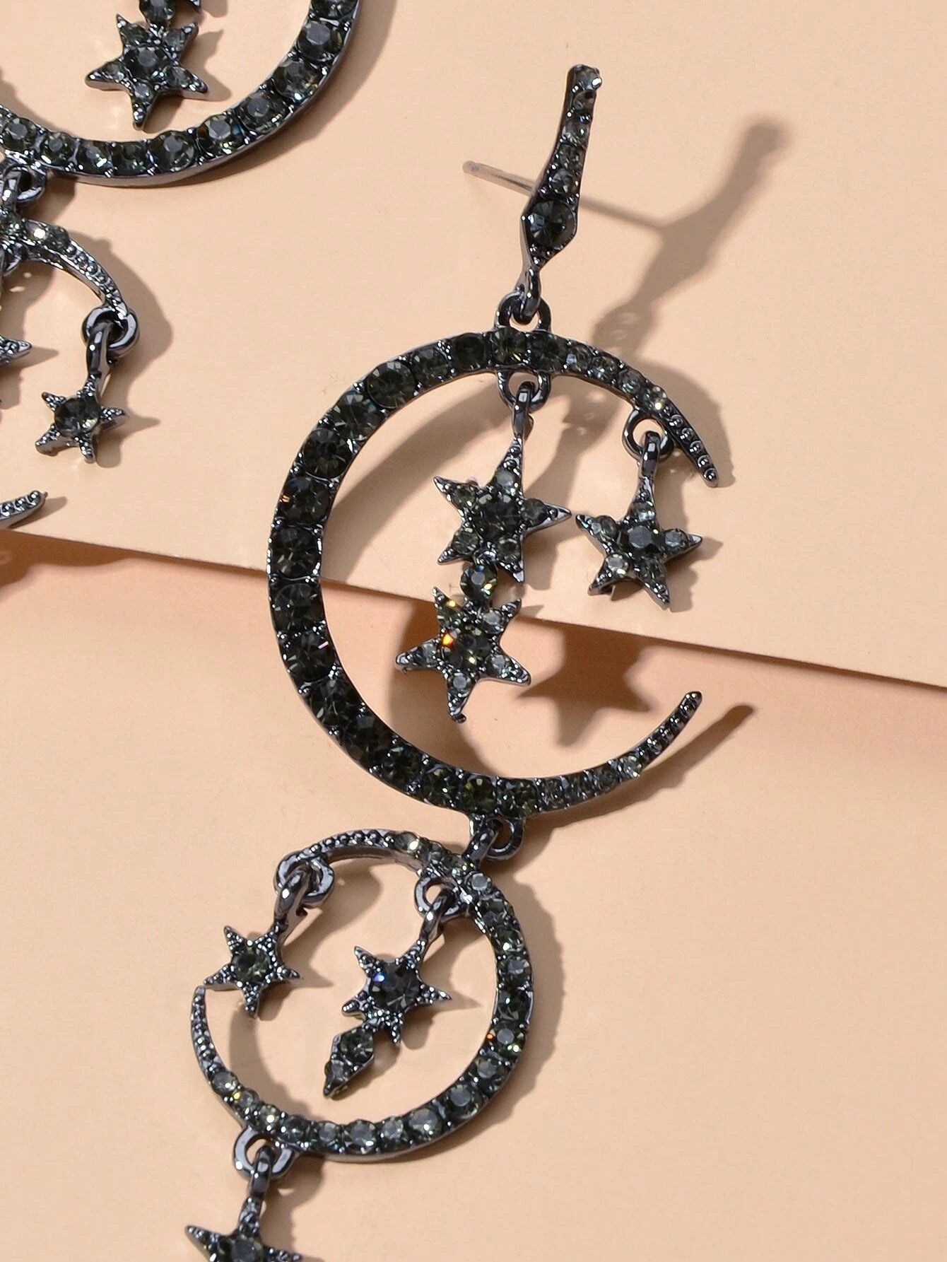 Luxurious Jewelry Full Rhinestone Star Moon Chandelier Shining Wedding Earrings-3