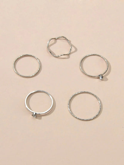 1pc Rhinestone Tennis Bracelet 5pcs Silver Midi Finger Knuckle Rings Set Jewelry-3