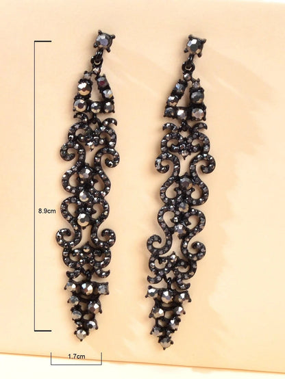 Rhinestone Black Hollow out Long Geometric Vintage Dangle Earrings Punk Jewelry-3