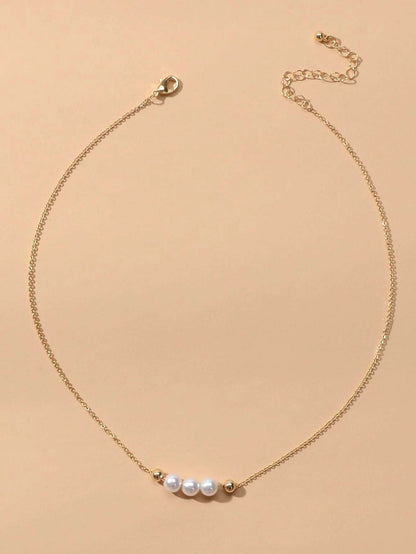 Fashion Jewellery Pearl Decor Gold Chain Necklace Wholesale Price Accessories-3