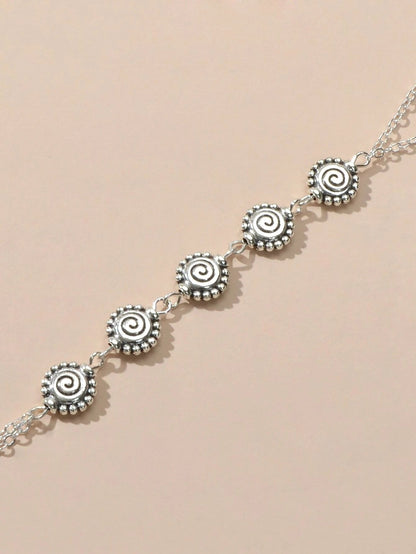 Tribal Ethnic Antique Silver Geometric Charm Slave Boho Bracelet with Ring Gift-3