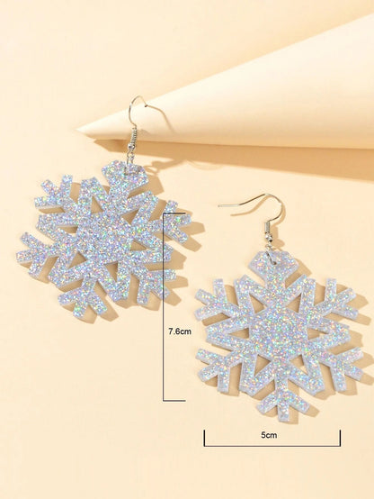 Christmas Jewellery Silver Acrylic Snowflake Drop Dangle Earrings Festival Gift-3