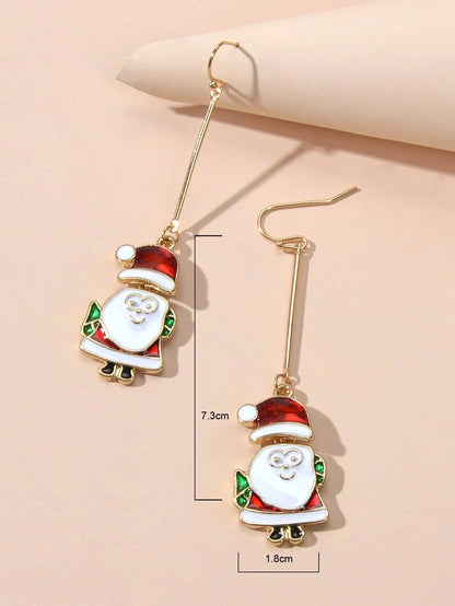 Christmas Jewellery White Enamel Santa Claus Drop Dangle Earrings Festival Gift-3