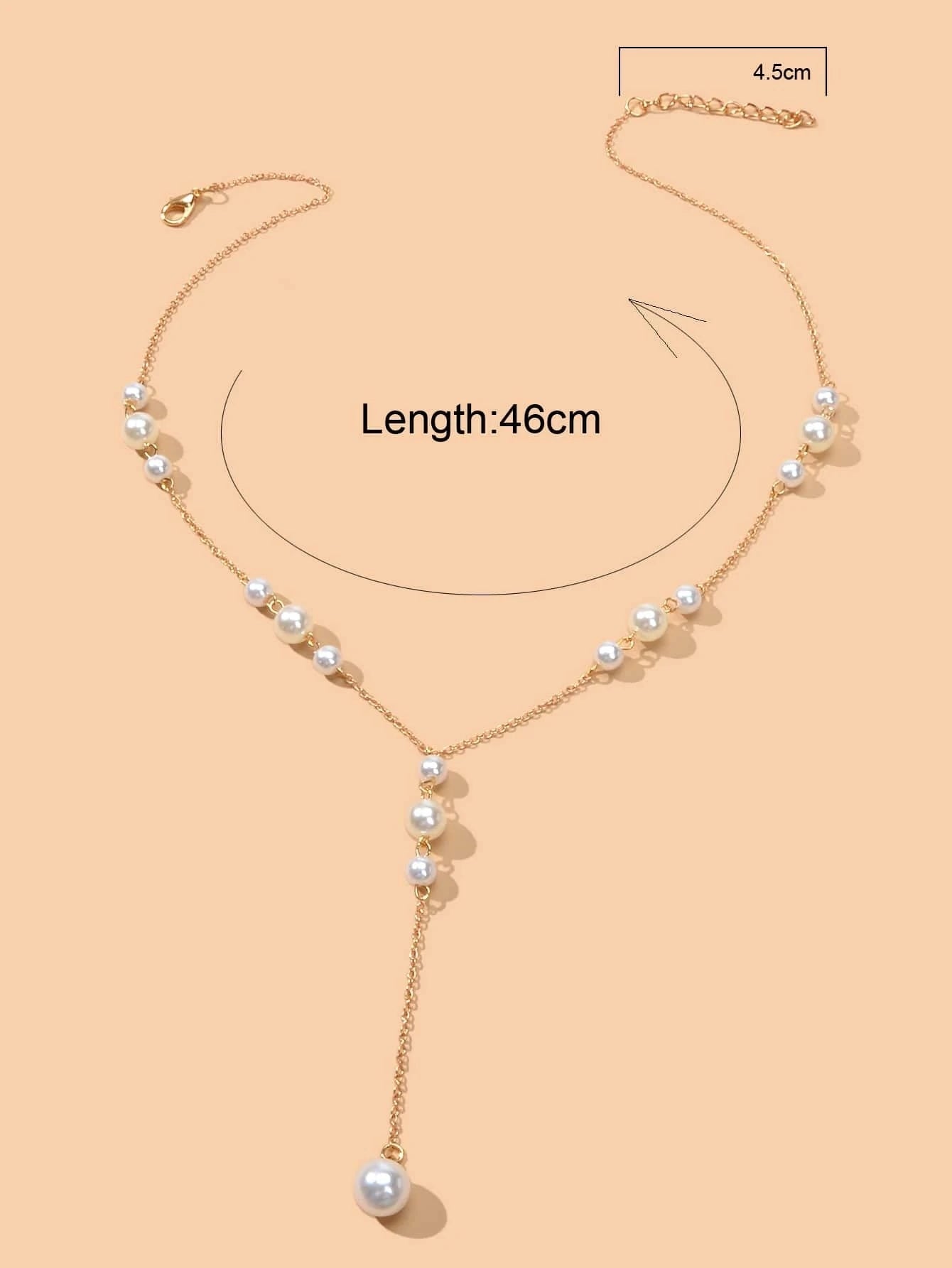 Pearl Decoration Long Gold Chain Y Shape Pendant Clavicle Necklace Teens Collar-3