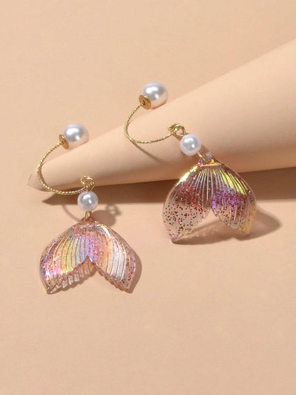New Statement Pearl Decor Mermaid Tail Drop Earrings Shiny Women Teens Jewellery-4