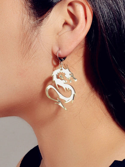 2pairs Hiphop Jewellery Acrylic Black Gold Dragon Drop Earrings Punk Accessories-3