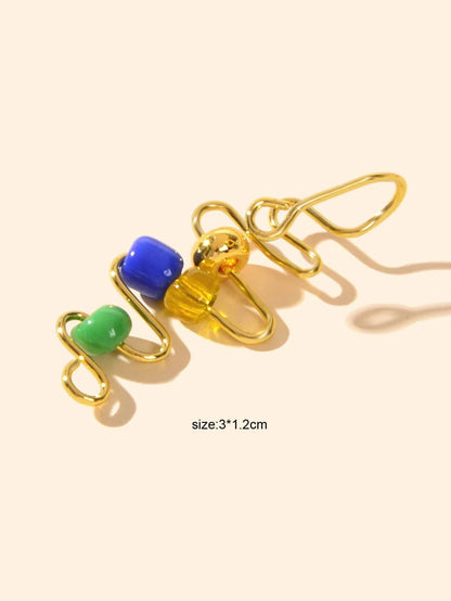 1 pc Fake Nose Ring Blue Green Beads Spiral Nose Stud Piercing Faux Nose Rings-3