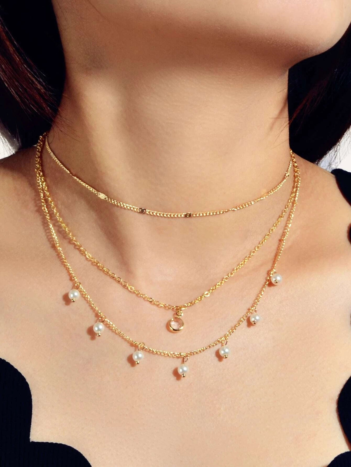 AU Local Fashion Pearl Charm Gold Multi-layer Chain Necklace New Style Jewellery-5