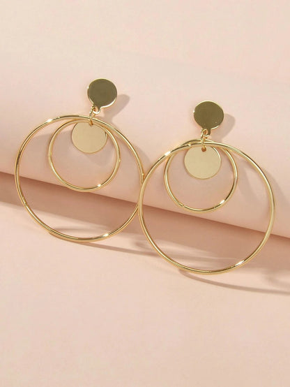 Fashion Gold Silver Circle Disc Charm Dangle Hoop Earrings Stunning Accessories-3