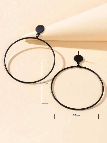 Punk Jewellery Black Minimalist Big Circle Drop Dangle Earrings Accessories Gift-3
