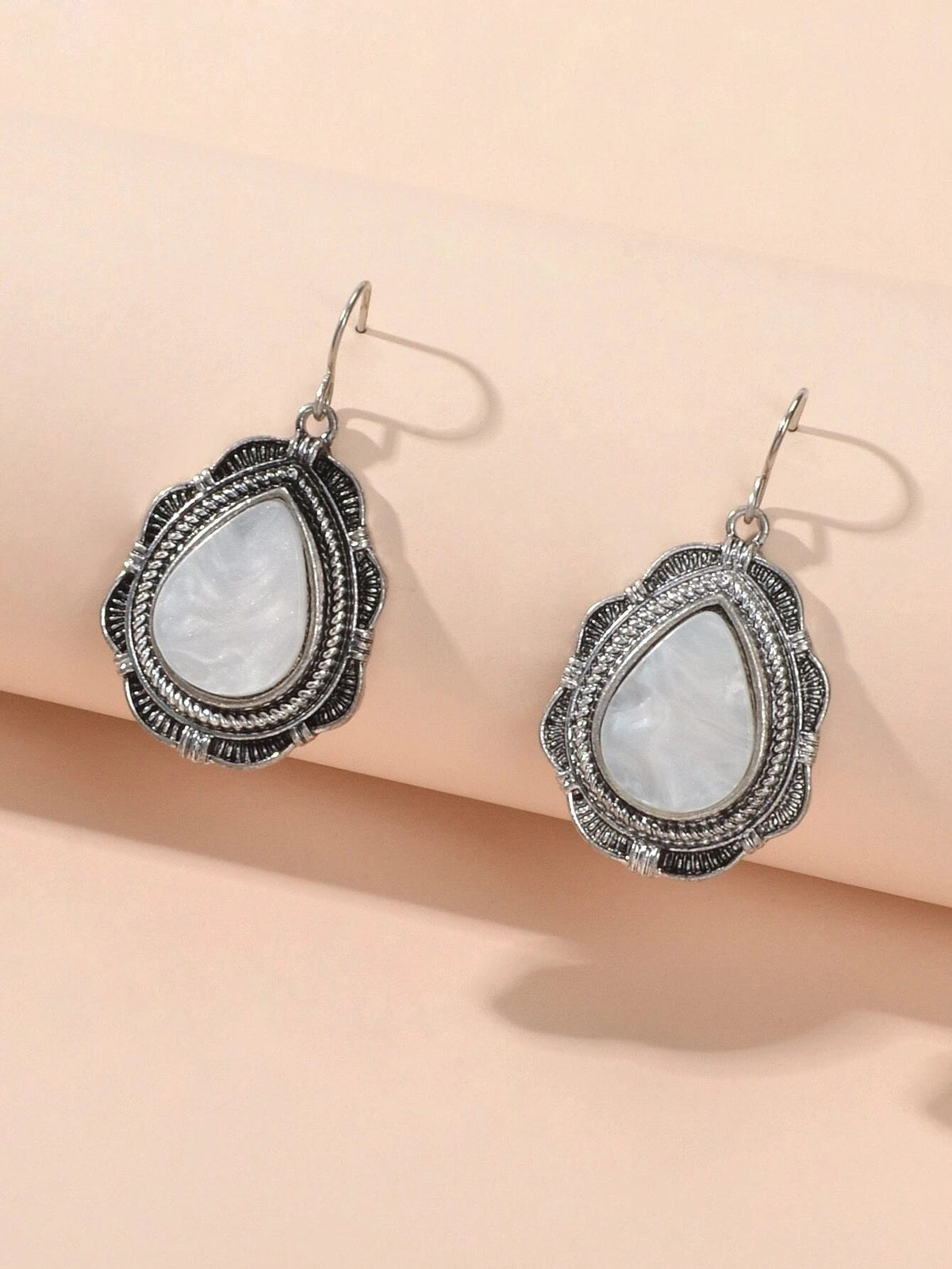 Tribal Ethnic Antique Silver Opal Water Drop Earrings Vintage Accessories Gift-3