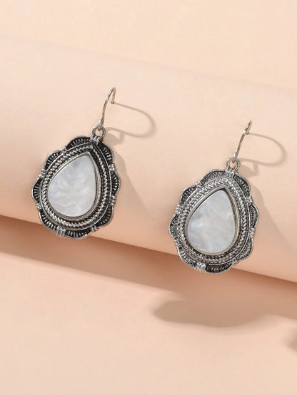 Tribal Ethnic Antique Silver Opal Water Drop Earrings Vintage Accessories Gift-3