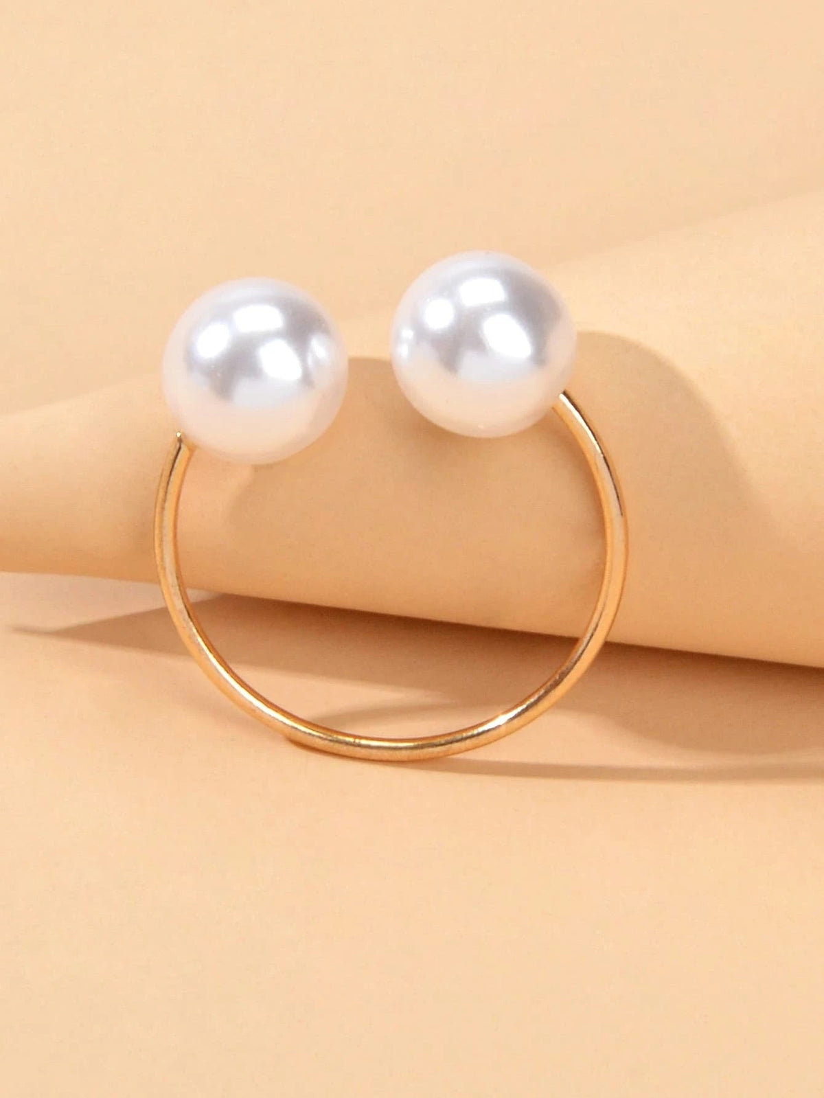 Fashion Gold Metal Big Pearl Open Cuff Finger Ring Weddding Bridal Accessories-3