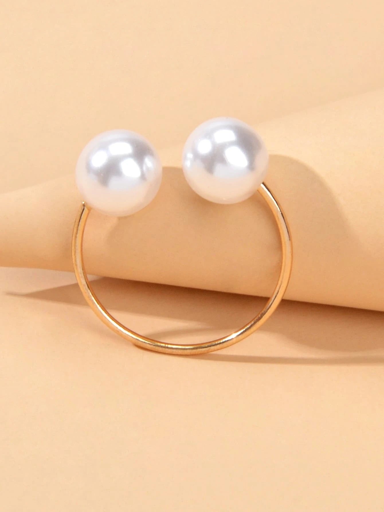 Fashion Gold Metal Big Pearl Open Cuff Finger Ring Weddding Bridal Accessories-3