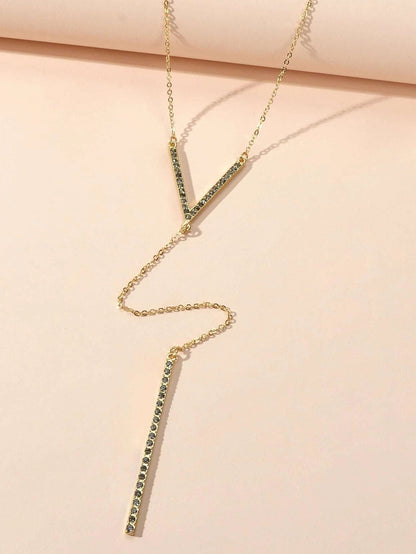 Rhinestone Long Y Chain Bar Pendant V Shape Necklace Drop Bar Fringe Jewellery-3