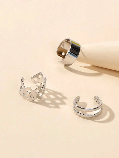 3 pcs Rock Style Silver Geometric Ear Cuff Earrings set Teens Clip on Jewellery-3
