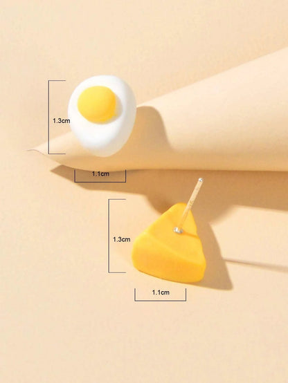 Cartoon Egg Cheese Stud Asymmetric Hypoallergenic Earrings Funny Gifts for Women-3
