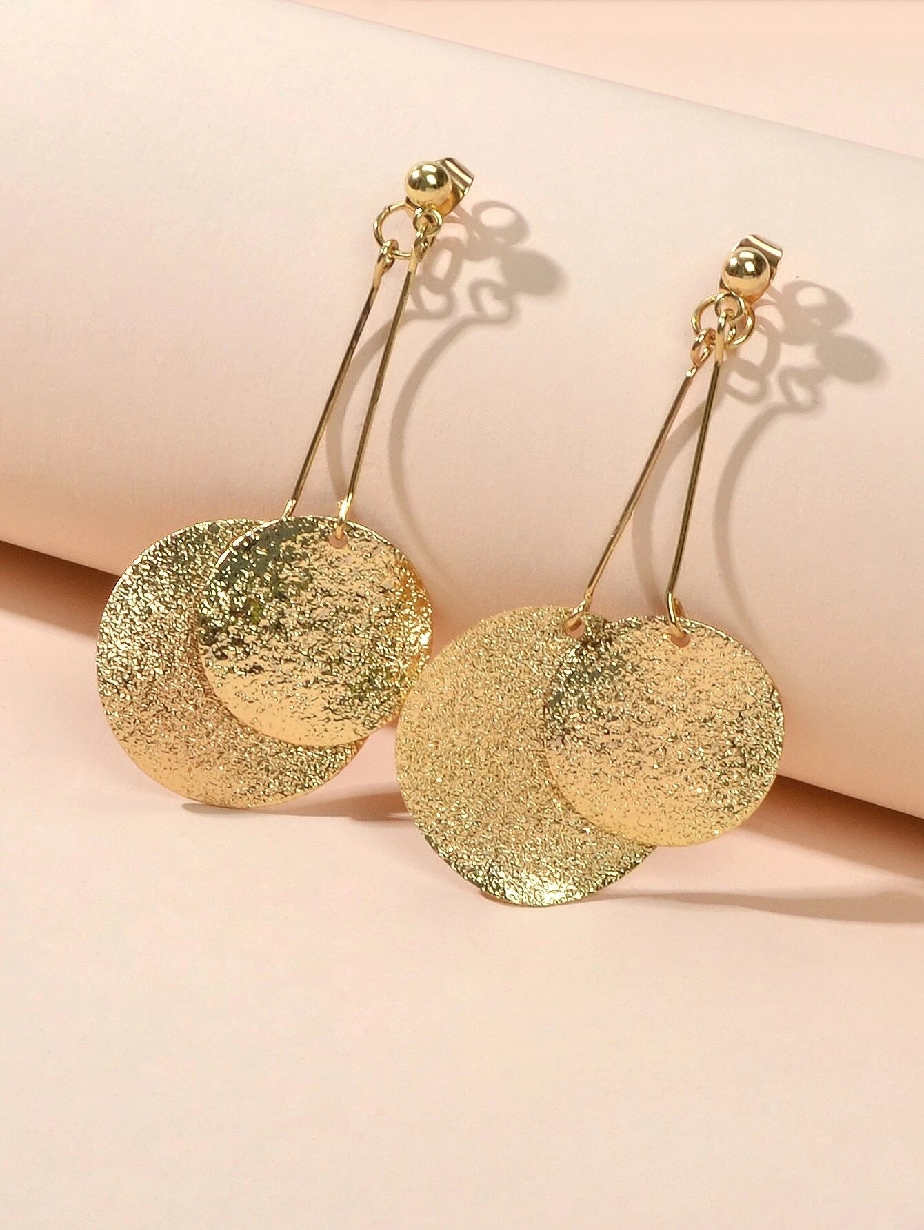 Gold Color Metal Geometric Drop Earrings Ear Jacket Stunning Disc Stud Jewellery-3