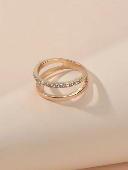 Fashion Jewelry Rhinestone Gold Eternity Ring Women Wedding Party Accessories-3