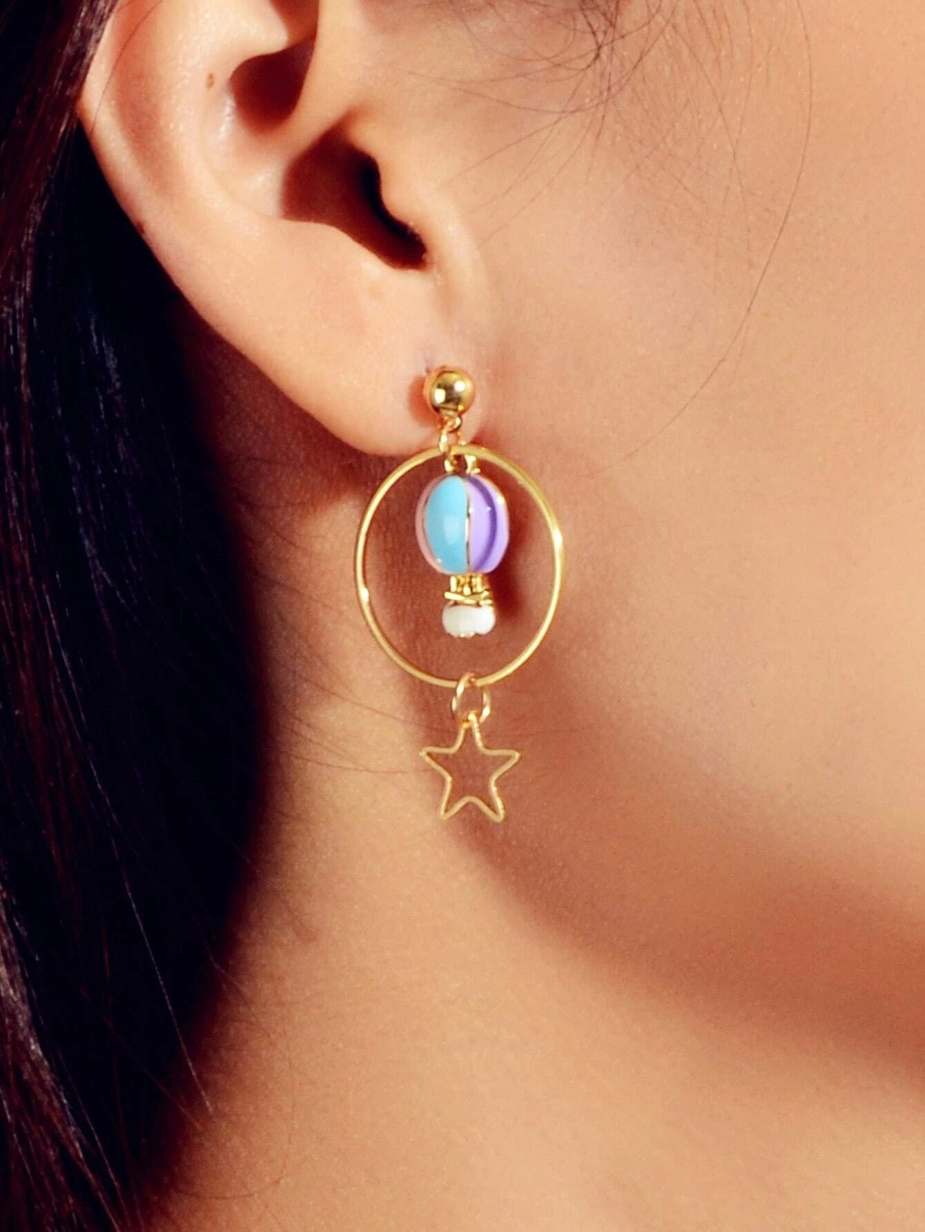 Lovely Jewellery Pearl Hot Air Balloon Clouds Star Charm Asymmetric Earrings-3