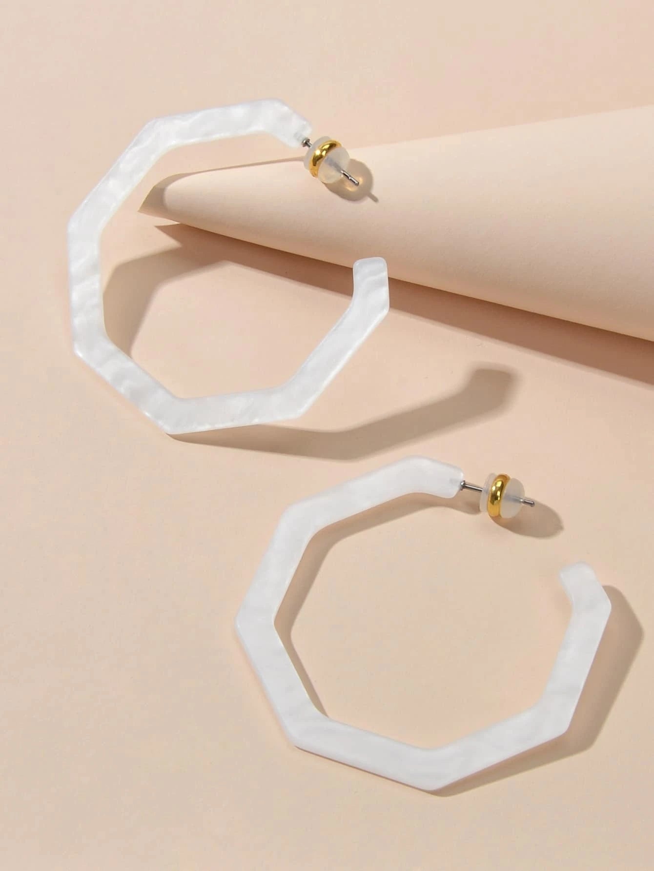 White Acrylic Geometric Hoop Earrings Stunning Jewellery Teen Party Accessories-3