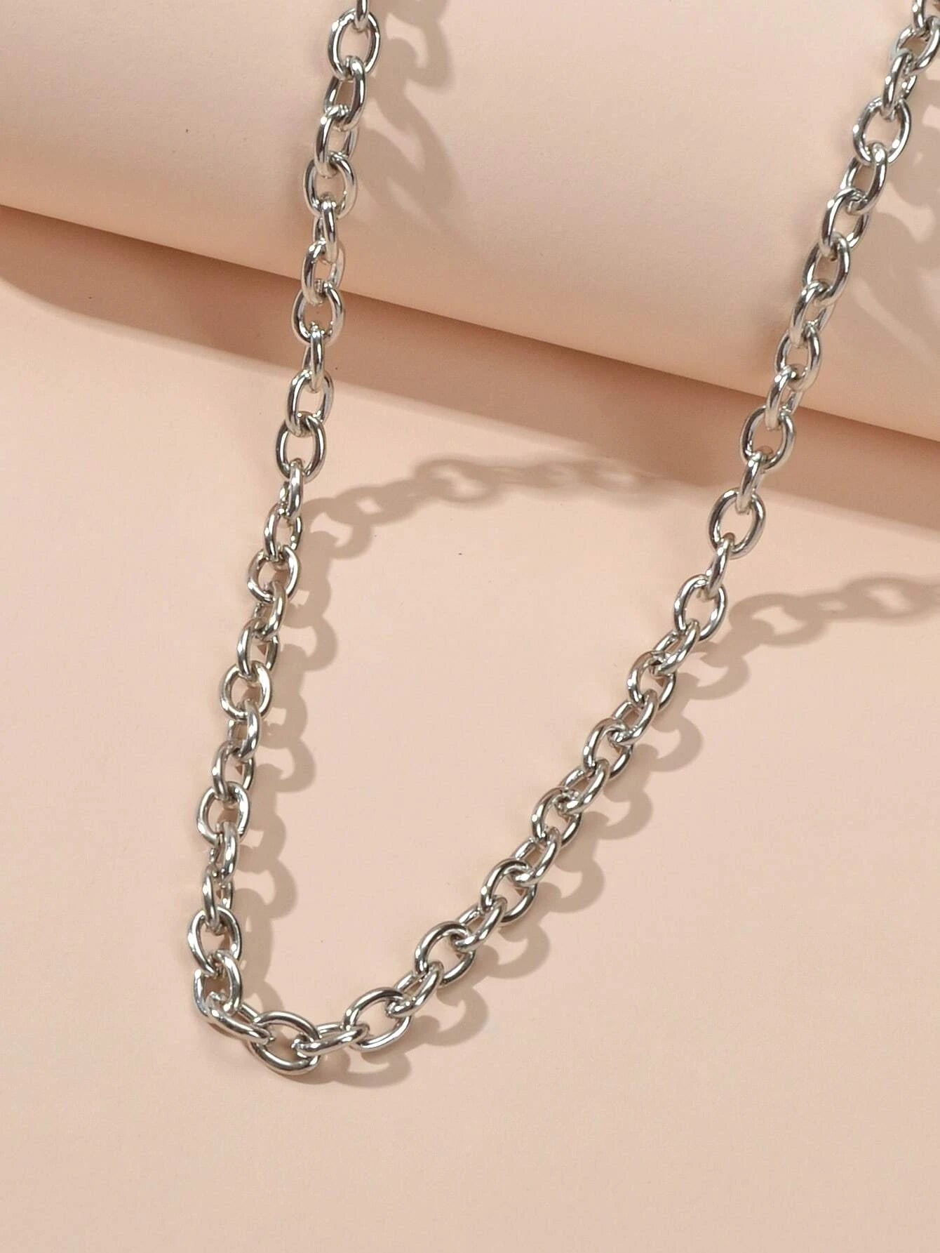 Minimalist Jewellery Silver Link Heart Pendant Necklace Women Punk Accessories-3