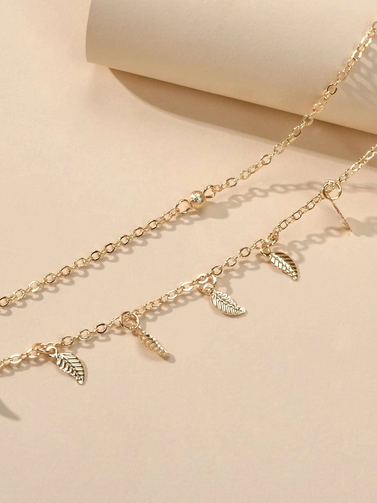 Double layer Chain Leaf Anklet Boho Chic Bracelet Holiday Foot Beach Jewellery-3
